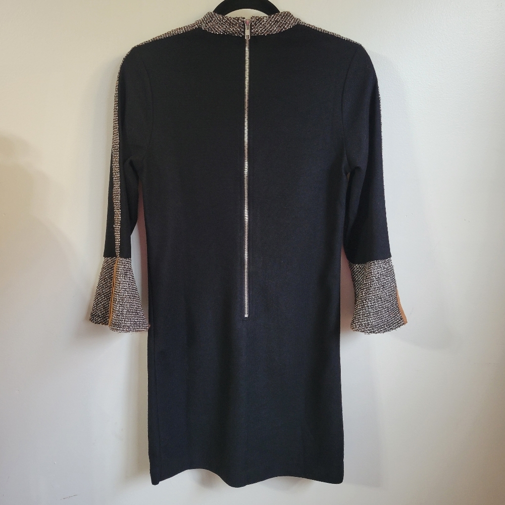 Anthropologie THML Black Shift Bell Sleeve Tweed Mock Neck Dress Size Small - Picture 4 of 7